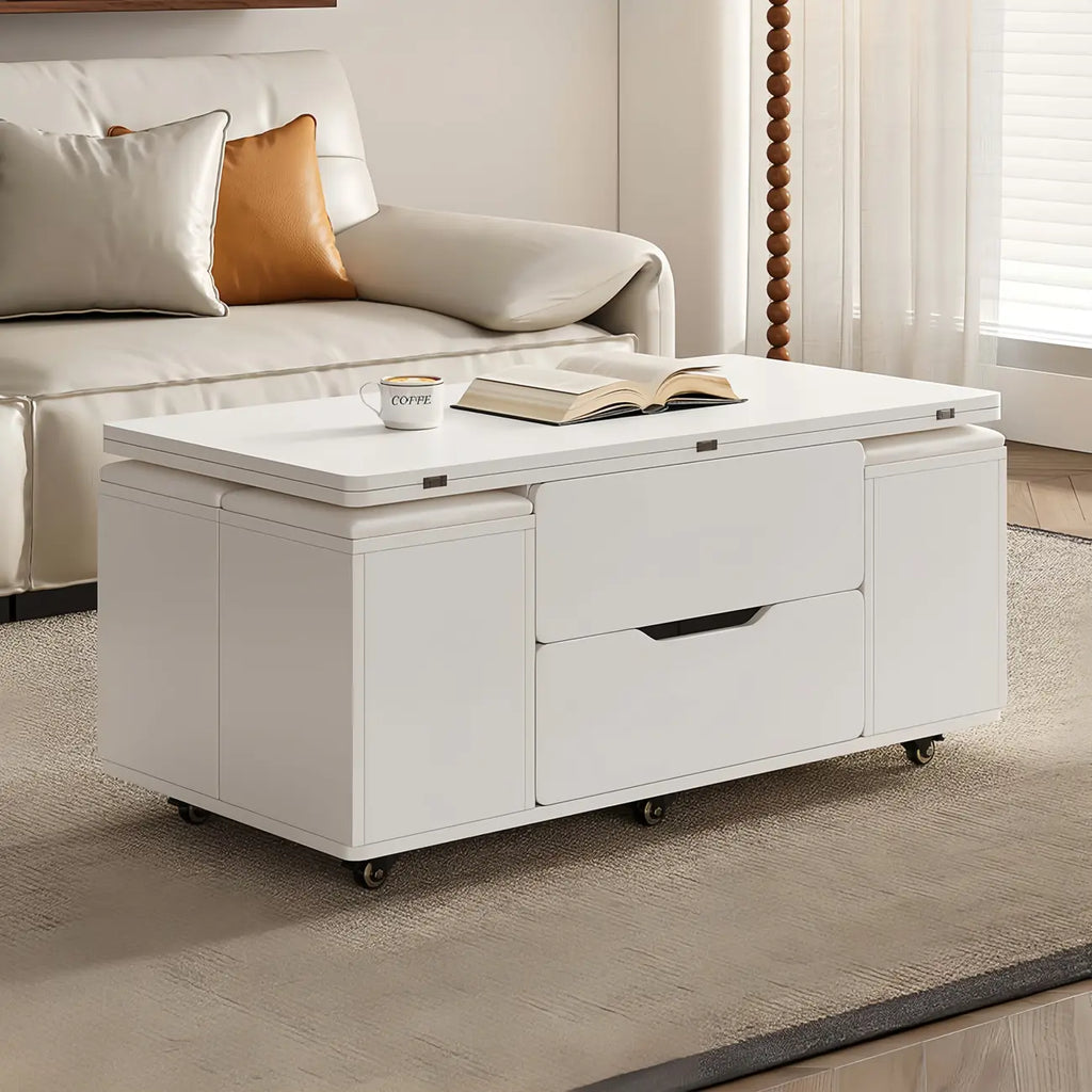 Foldable Lift-Top Coffee Table with 4 Stools & Storage
