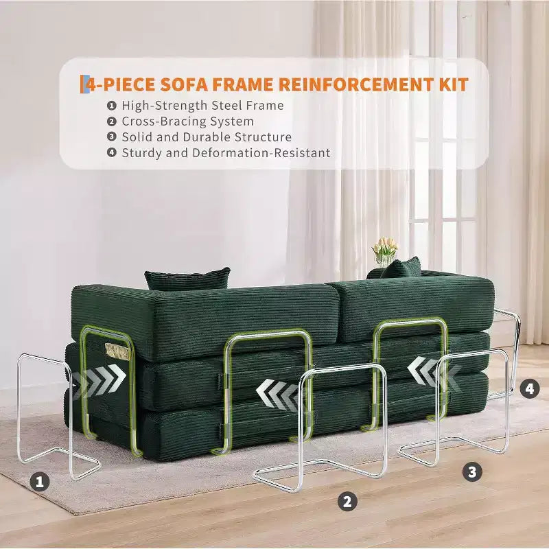 Sofá-cama convertível 5-em-1, sofá-cama modular de bombazina de 78.8 com estrutura robusta, futon multifunções para espaços pequenos, sala de estar e quarto de hóspedes