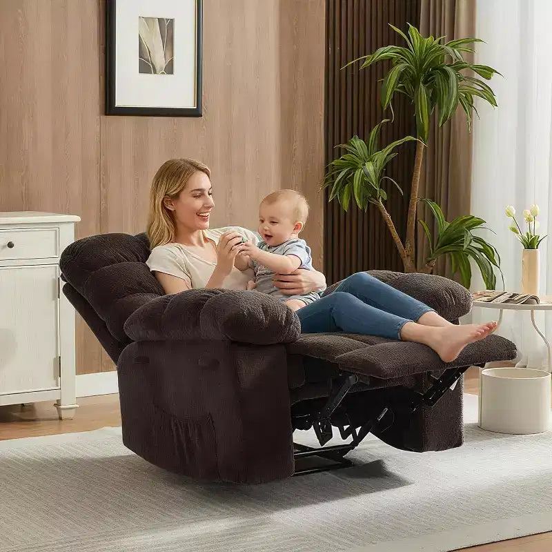 Cadeirão reclinável manual, com tecido ergonómico e respirável e bolsos laterais, sofá individual, adequado para a sala de estar ou o quarto