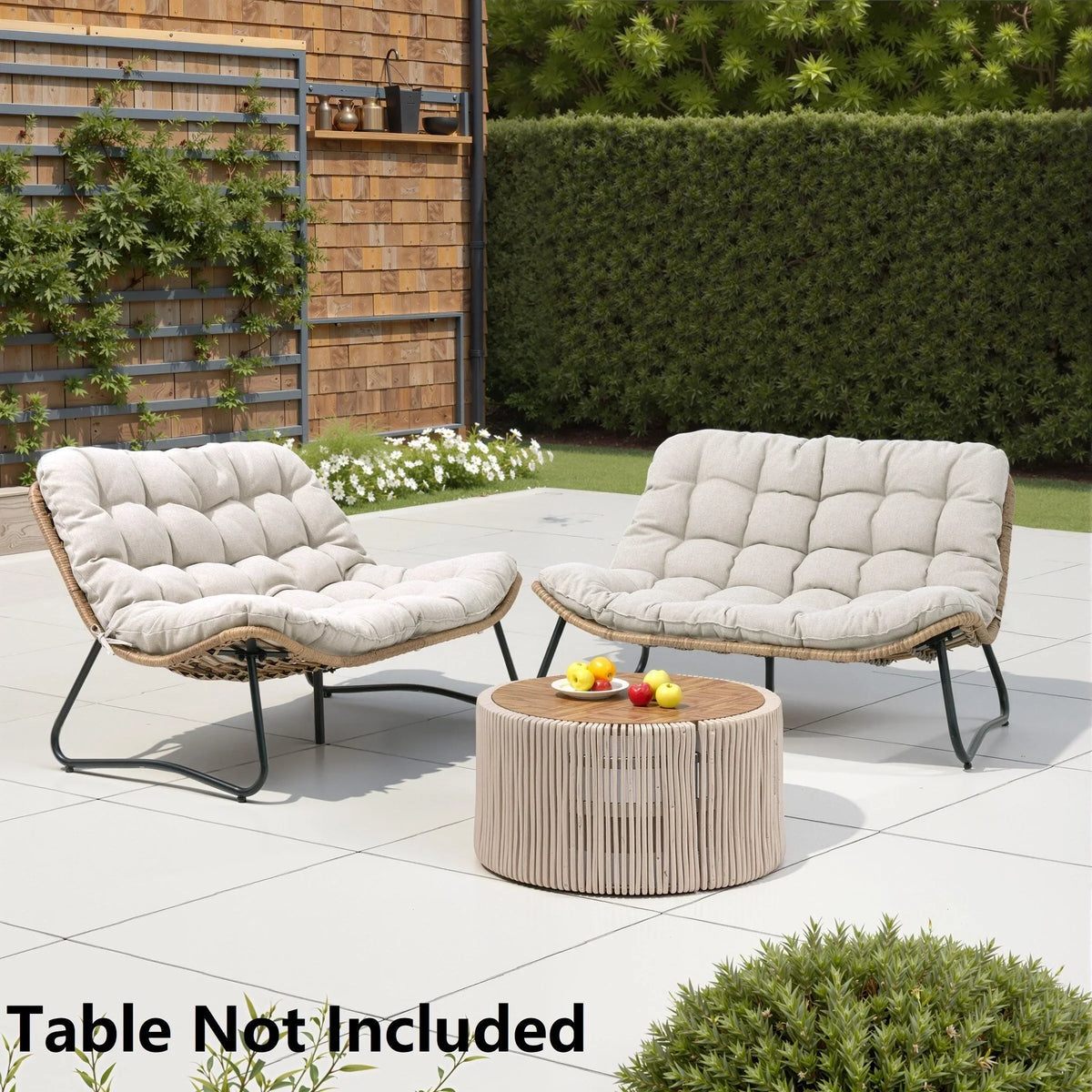 Doppelter Papasan-Sessel als Loveseat mit Kissen, wetterfestes PE-Rattan und Metallgestell für drinnen und draußen