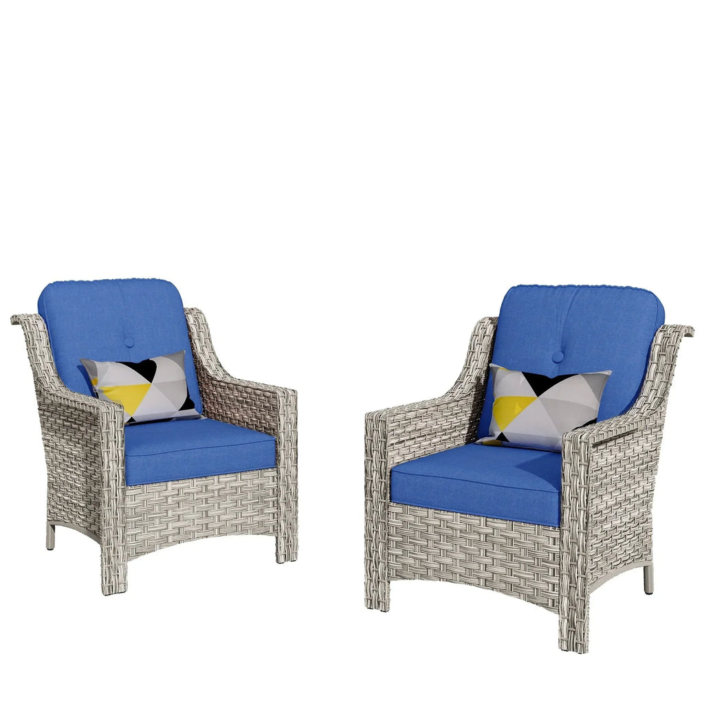 Conjunto de 2 cadeiras de exterior de encosto alto em vime e rotim para pátio HOOOWOOO