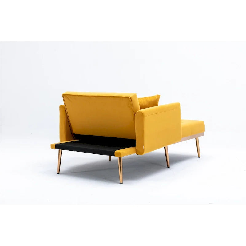 Poltrona letto in velluto imbottito e trapuntato per soggiorno, con gambe color oro rosato