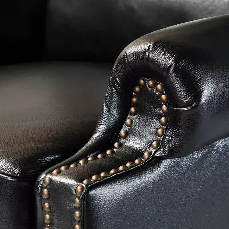 Conjunto de 2 cadeirões reclináveis Elisabete modernos, de costas altas, em pele genuína, com acabamento vintage de tachas, para sala de estar e quarto| ART OF LIVING DESIGNS