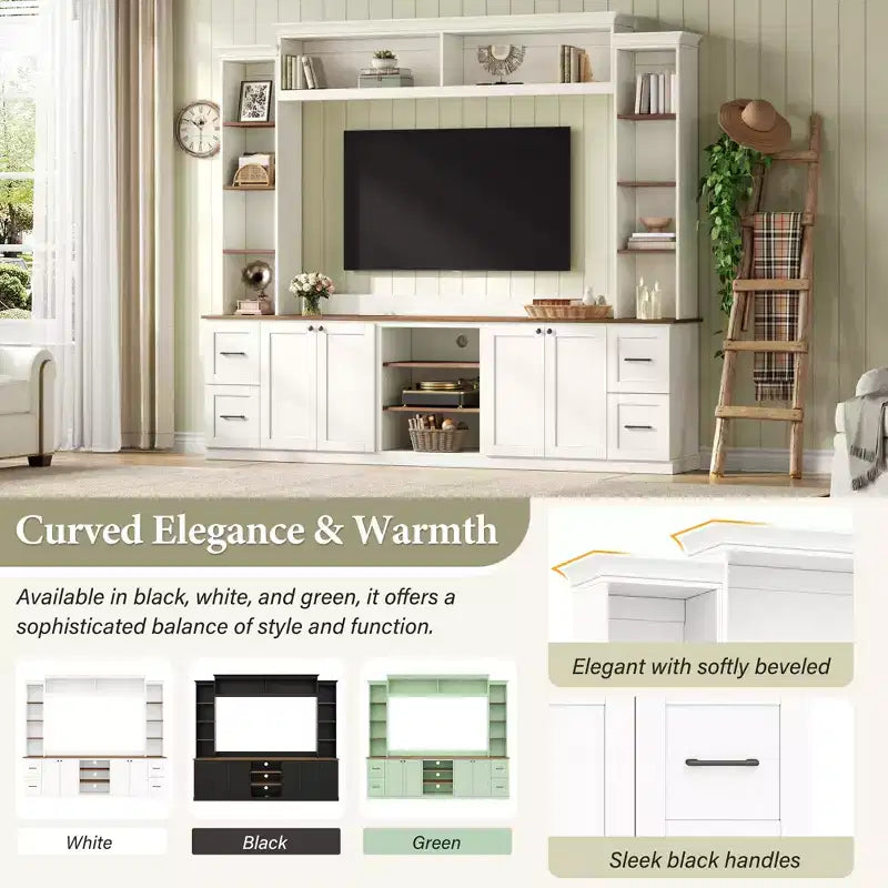 Unità a parete centro d'intrattenimento in stile rustico ModernLuxe 4-in-1, adatta a TV fino a 70, mobile TV e console multimediale con ripiani e cassetti regolabili