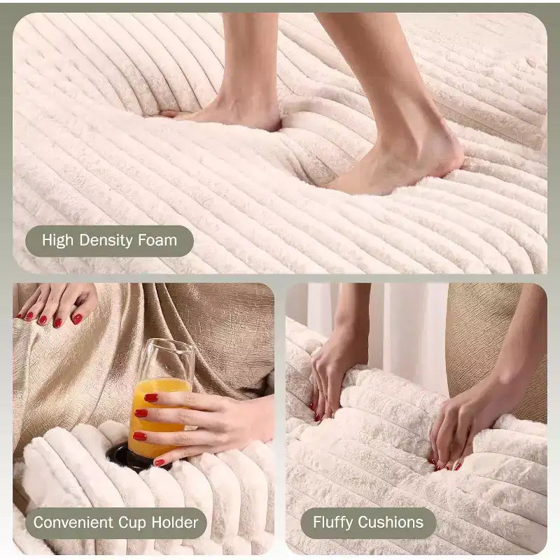 Chaise longue de grandes dimensões para interior com pufe de arrumação, sofá-cama estofado em bombazina Cloud Couch com 3 almofadas, poltrona-cama individual