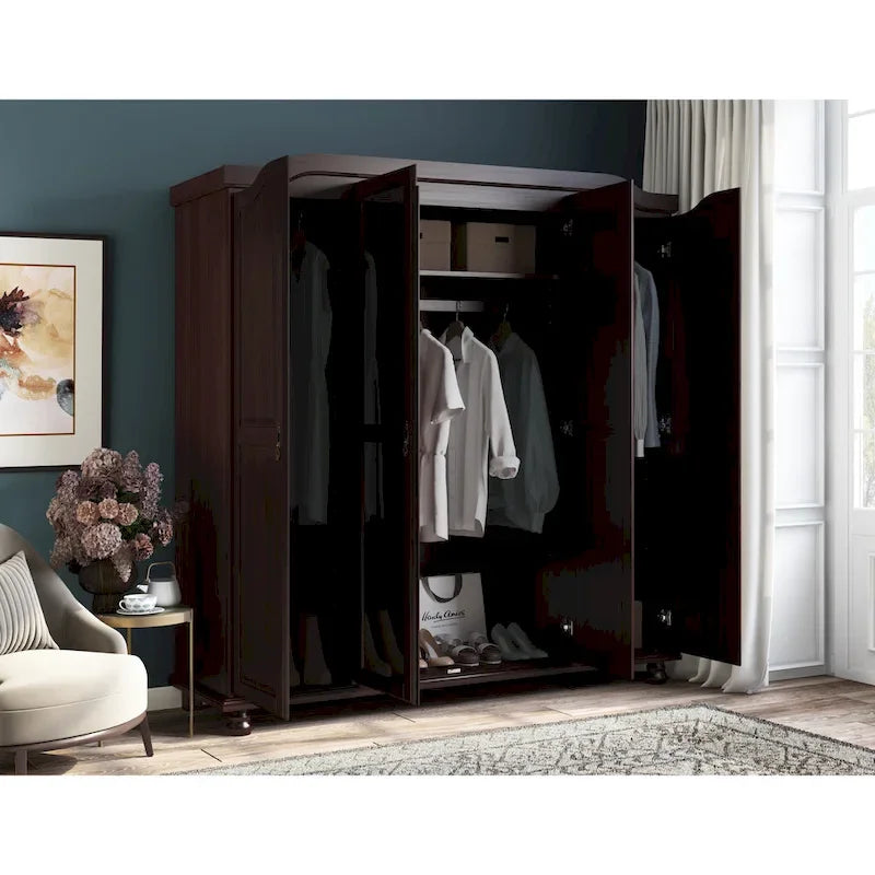 Guarda-roupa de 4 portas Kyle da Palace Imports, 100% em madeira maciça, com portas de madeira maciça ou espelhadas