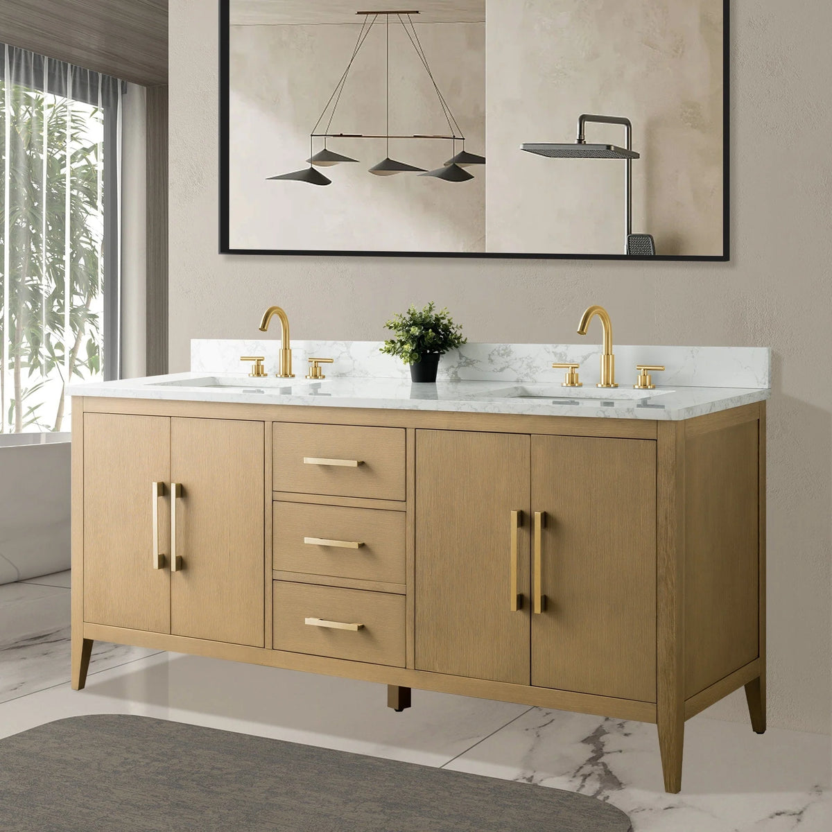 Mobile bagno Vanity Art 72 con doppio lavabo e piano in marmo composito
