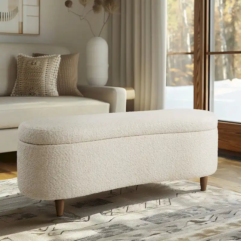 Banco de arrumação INK+IVY Bailey em bouclé taupe com tampo rebatível