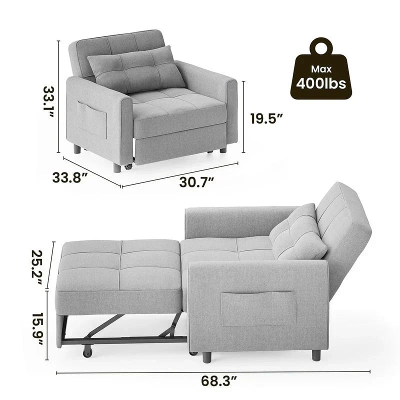 Sofá-cama ajustável 3 em 1, sofá-cadeira extraível, cama dobrável convertível para a sala de estar