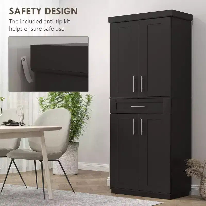 Meuble garde-manger de cuisine moderne autoportant avec portes et tiroir, étagères réglables