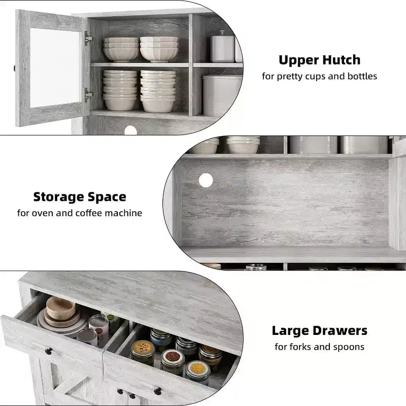 Armário despenseiro de cozinha com suporte para micro-ondas, armário com vitrina e aparador com prateleiras ajustáveis, para cozinha e sala de jantar