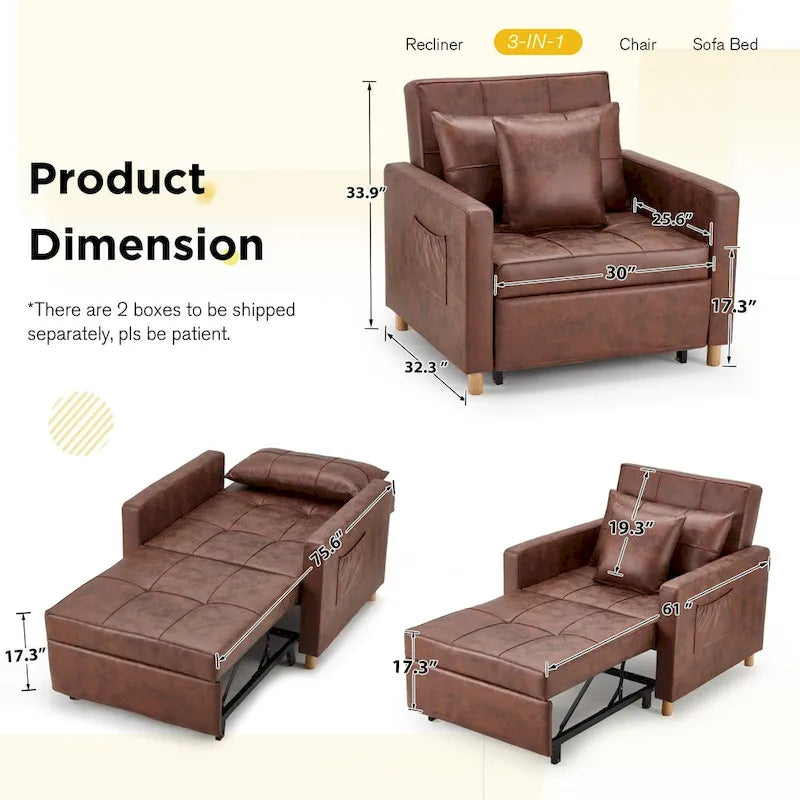 Poltrona-cama ajustável, convertível em 3 funções, várias cores, para 1 pessoa