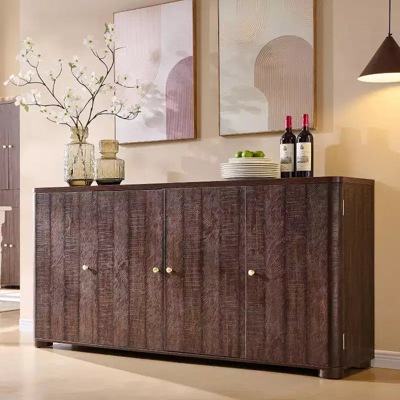 Küchenbuffet und Anrichte mit 4 Türen und Regalböden, moderner großer Buffetschrank mit Stauraum, 66-Zoll-Kaffee-Barschrank