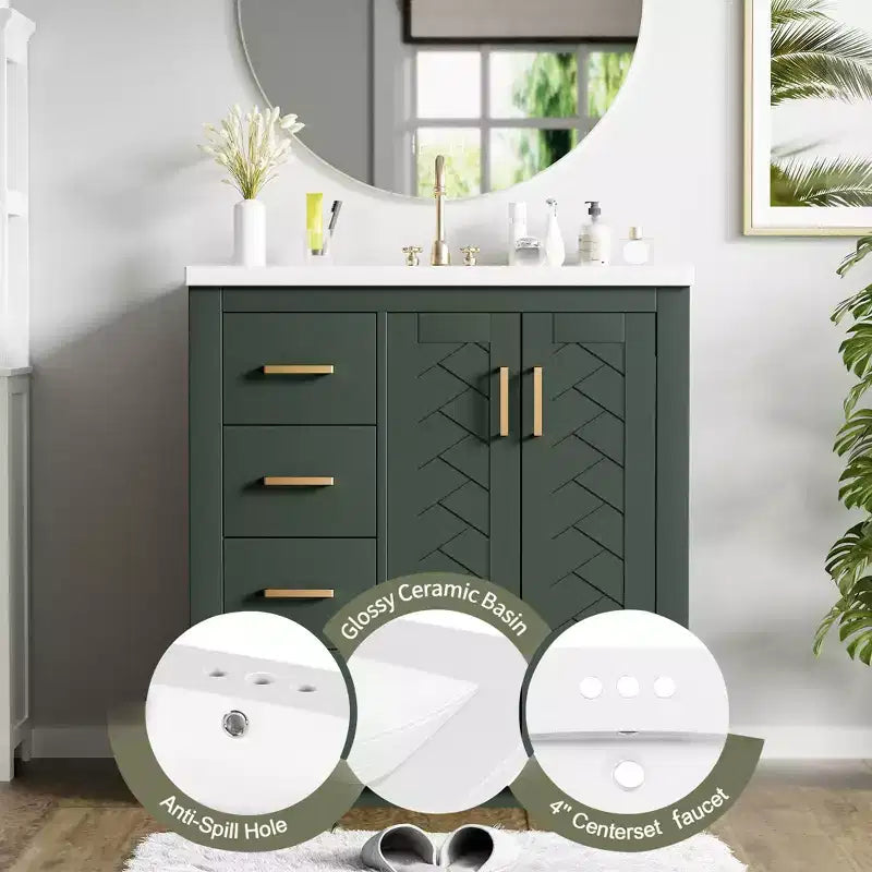 30 Single Sink Bathroom Vanity with Cabinet & 3 Drawers ??Black / Blue / Green / Indigo / White