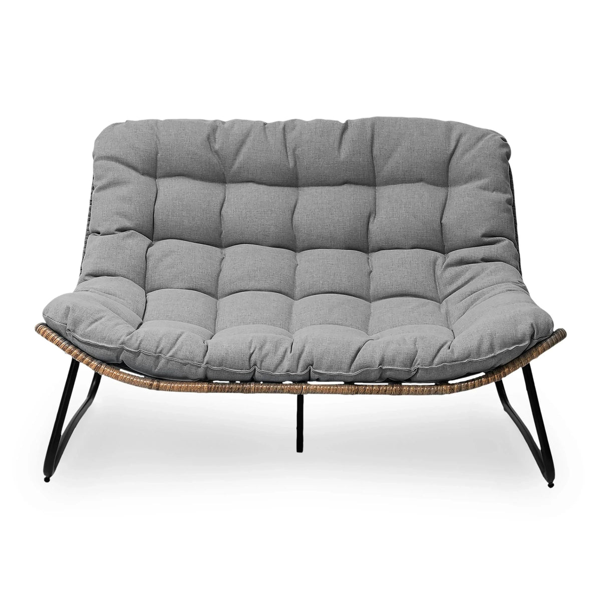Doppelter Papasan-Sessel als Loveseat mit Kissen, wetterfestes PE-Rattan und Metallgestell für drinnen und draußen