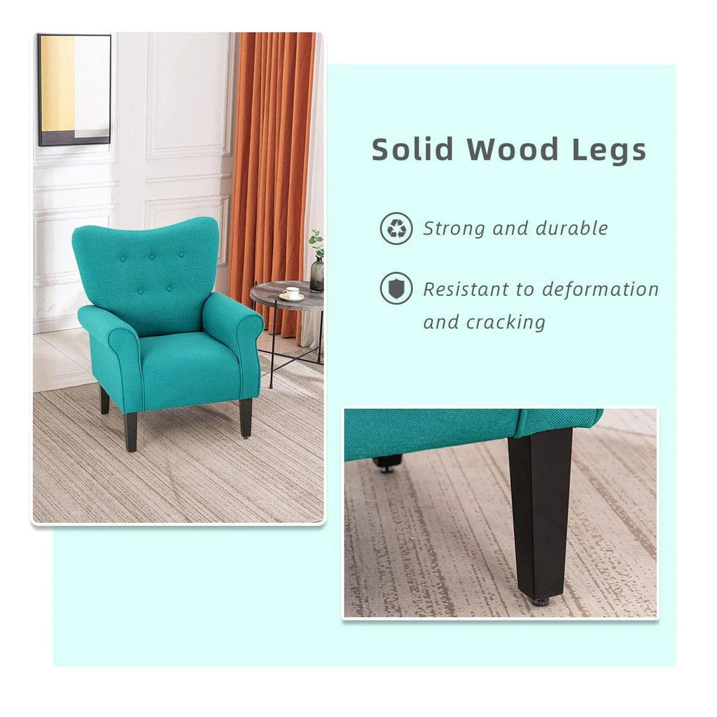 Fauteuil d’appoint moderne Erommy, fauteuil à dossier haut, canapé une place en tissu rembourré avec boutons et pieds en bois pour le salon