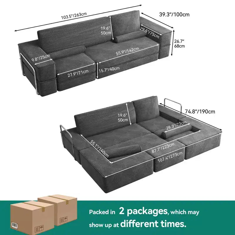 Sofá modular Cloud convertível, sofá modular confortável de veludo cotelê, sofá confortável com assento profundo e almofadas altas, fácil de montar