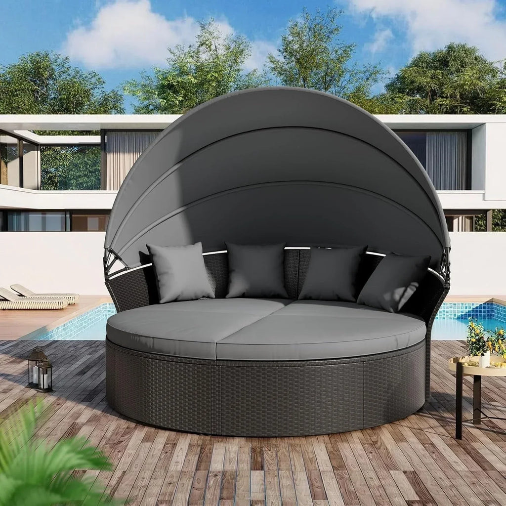 Conjunto de 4/5 peças para convívio no exterior Nuon, conjunto de espreguiçadeira de vime com cobertura, da Havenside Home