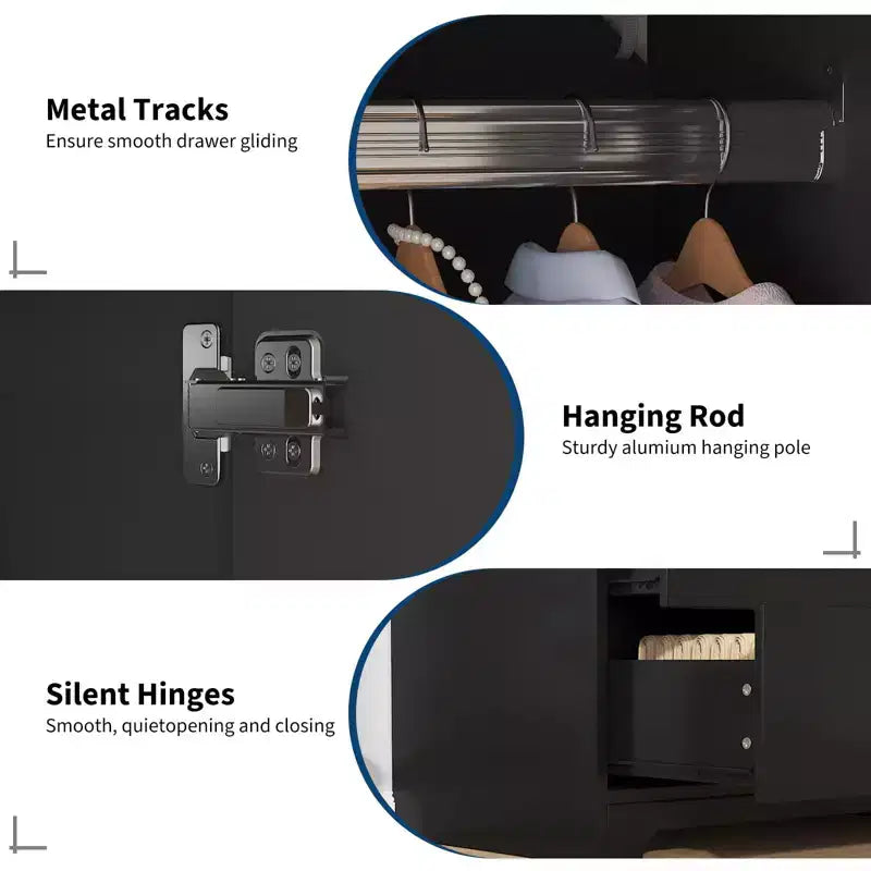 Armadio guardaroba moderno in legno da 71 pollici per camera da letto, con 2 ante, 2 cassetti, ripiani regolabili, vano porta abiti e barra appendiabiti