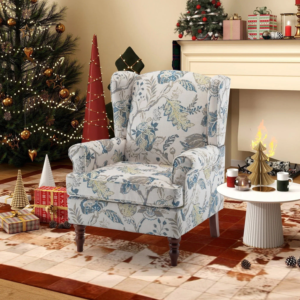 Fauteuil d’appoint moderne Erommy, fauteuil à dossier haut, canapé une place en tissu rembourré avec boutons et pieds en bois pour le salon