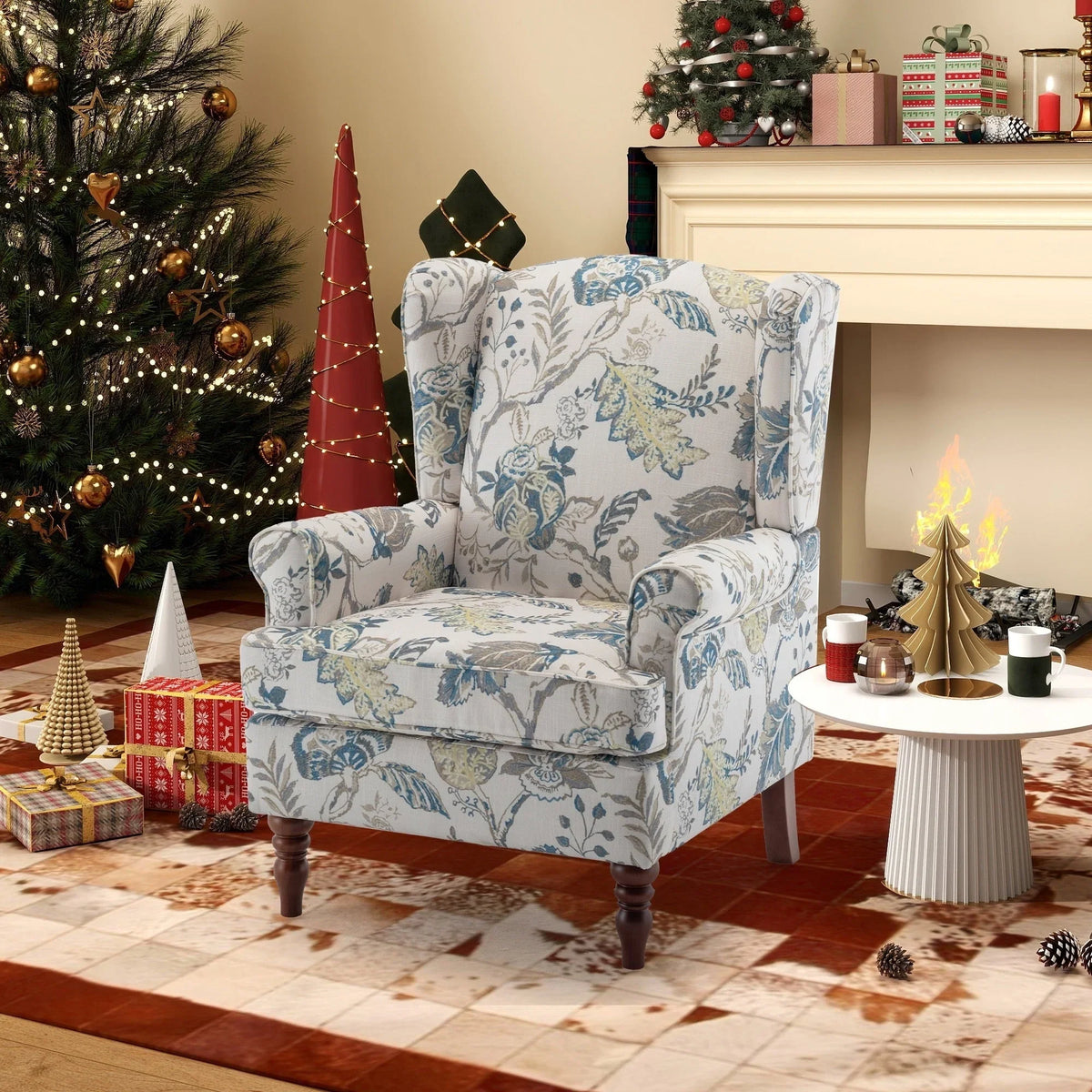 Fauteuil d’appoint moderne Erommy, fauteuil à dossier haut, canapé une place en tissu rembourré avec boutons et pieds en bois pour le salon