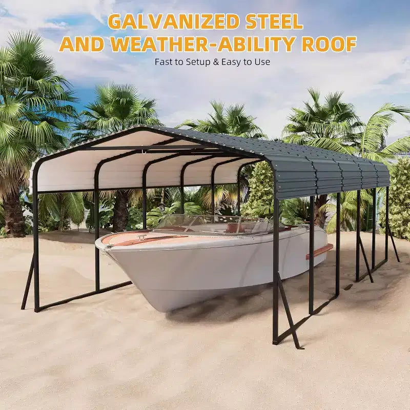 Carport in metallo LinTimes da 12x24 piedi con tetto in acciaio zincato, struttura verniciata a polvere, riparo resistente all'acqua per veicoli, protezione da esterno