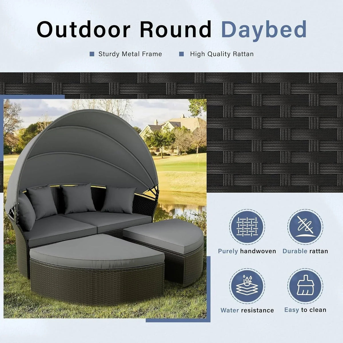 Conjunto de 4/5 peças para convívio no exterior Nuon, conjunto de espreguiçadeira de vime com cobertura, da Havenside Home