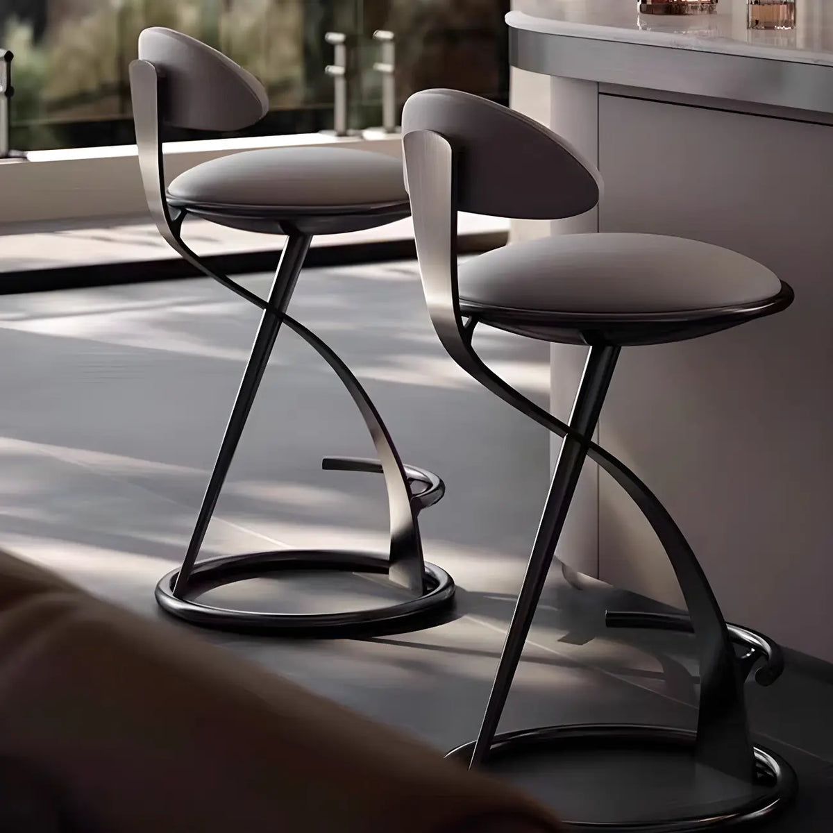 Luxury Gold Metal Frame Sleek Beige Leather Bar Stool