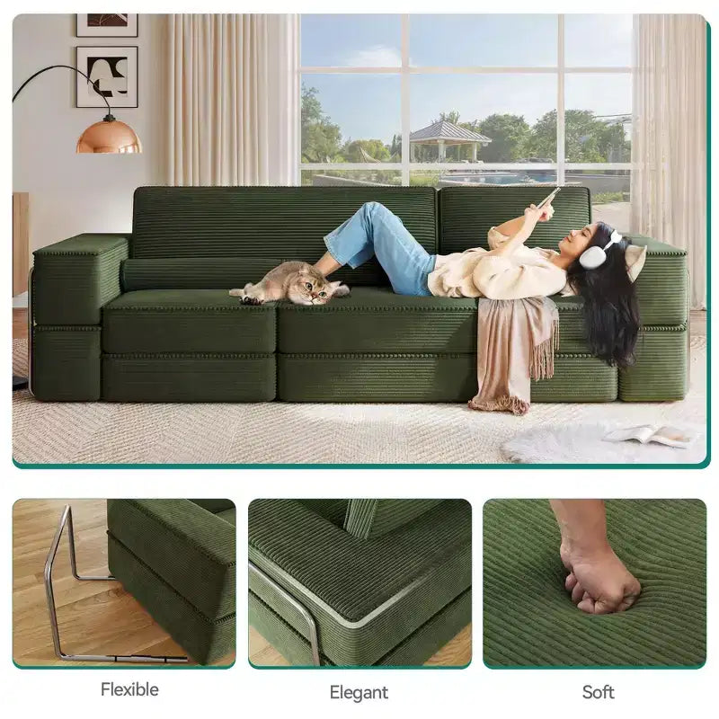 Sofá modular Cloud convertível, sofá modular confortável de veludo cotelê, sofá confortável com assento profundo e almofadas altas, fácil de montar