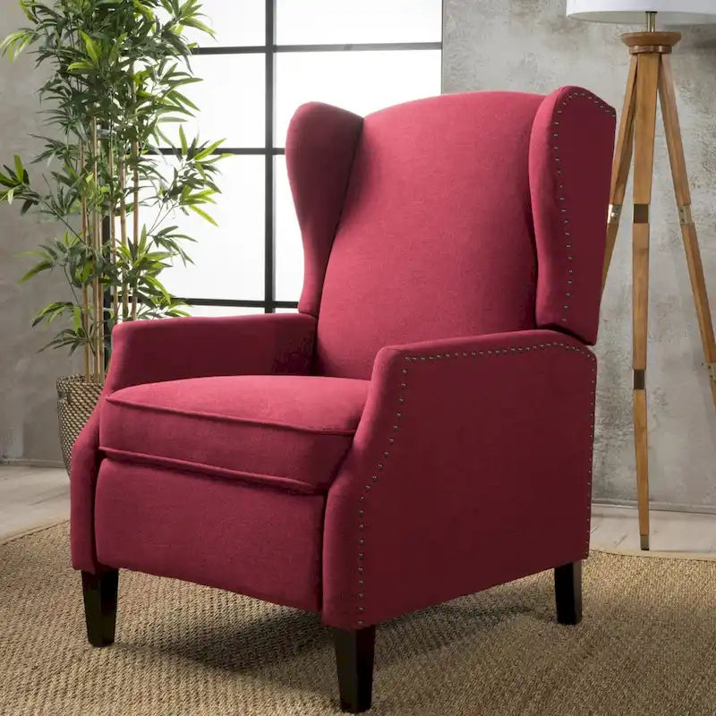 Fotel rozkładany typu wingback z mechanizmem push-back, tapicerowany, w klasycznym stylu, do salonu