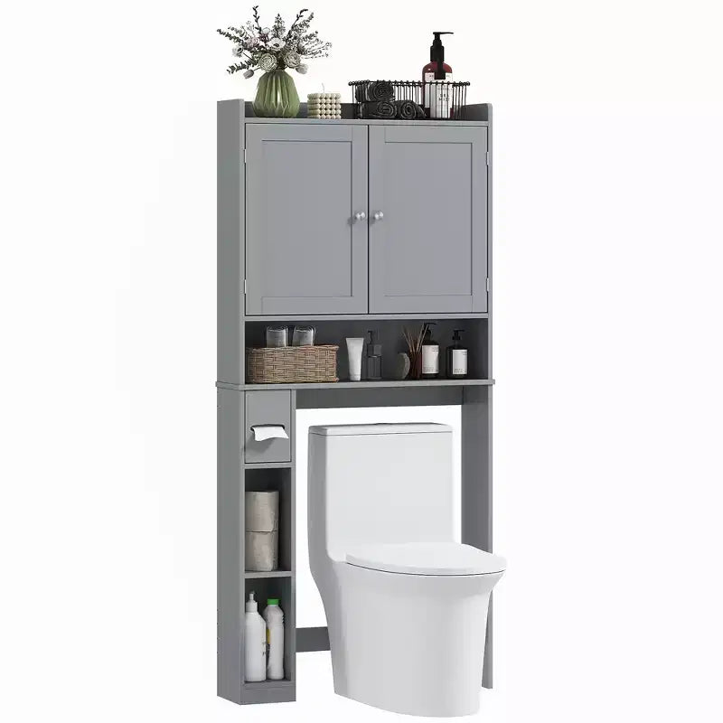 Armário HOMCOM para arrumação sobre a sanita, organizador moderno para casa de banho sobre a sanita com 2 portas, suporte para papel higiénico, economizador de espaço independente