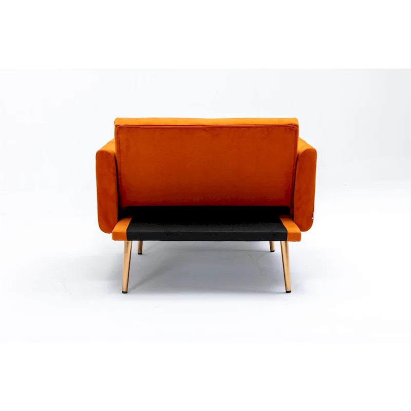 Poltrona letto in velluto imbottito e trapuntato per soggiorno, con gambe color oro rosato