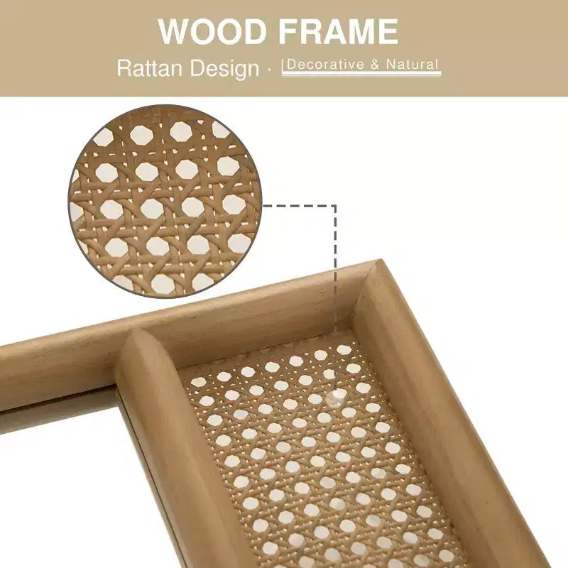 37 in. W x 71 in. H Klassischer Wandspiegel mit geschnitztem Bogen, Holzrahmen und Rattan-Unterseite in Braun
