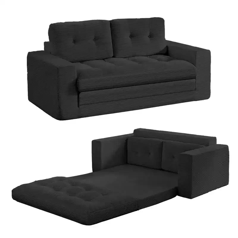 Canapé-lit futon convertible 2-en-1 Mjkone de 71 po, canapé deux places convertible pliable en tissu côtelé avec boutons capitonnés, gain de place