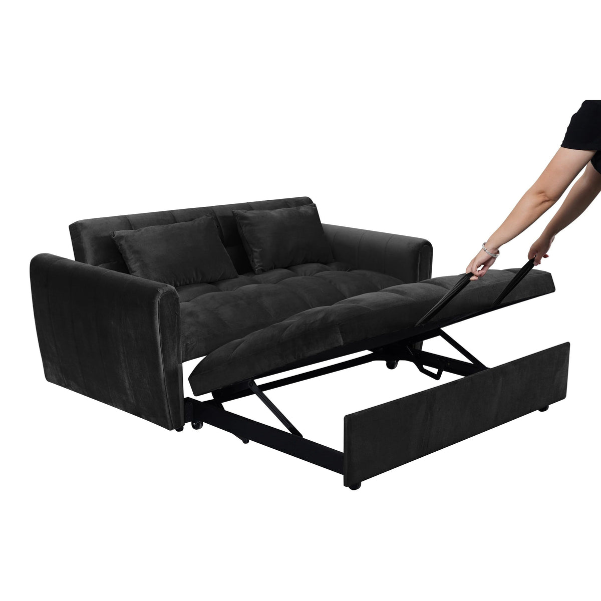 Divano letto convertibile 3-in-1 in velluto da 64,96", con schienale regolabile, tasca portaoggetti e portata di 500 lb