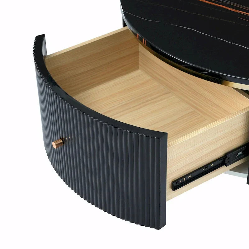 Table basse ronde moderne de 31,5 pouces avec grand espace de rangement dans le tiroir