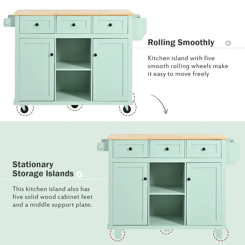 Portable Rolling Kitchen Island Cart with Storage