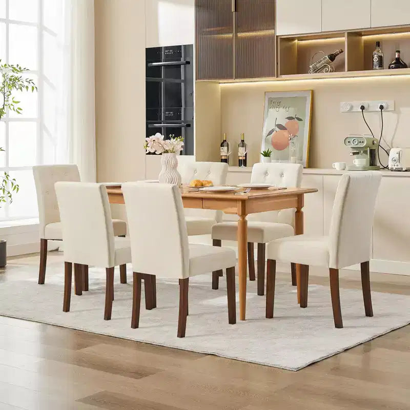 Parsons-Esszimmerstühle mit Knopfheftung, Set aus 6/4 Stück – gepolsterte Küchenstühle aus Stoff mit Holzbeinen und gepolsterten Sitzen – moderner Stil