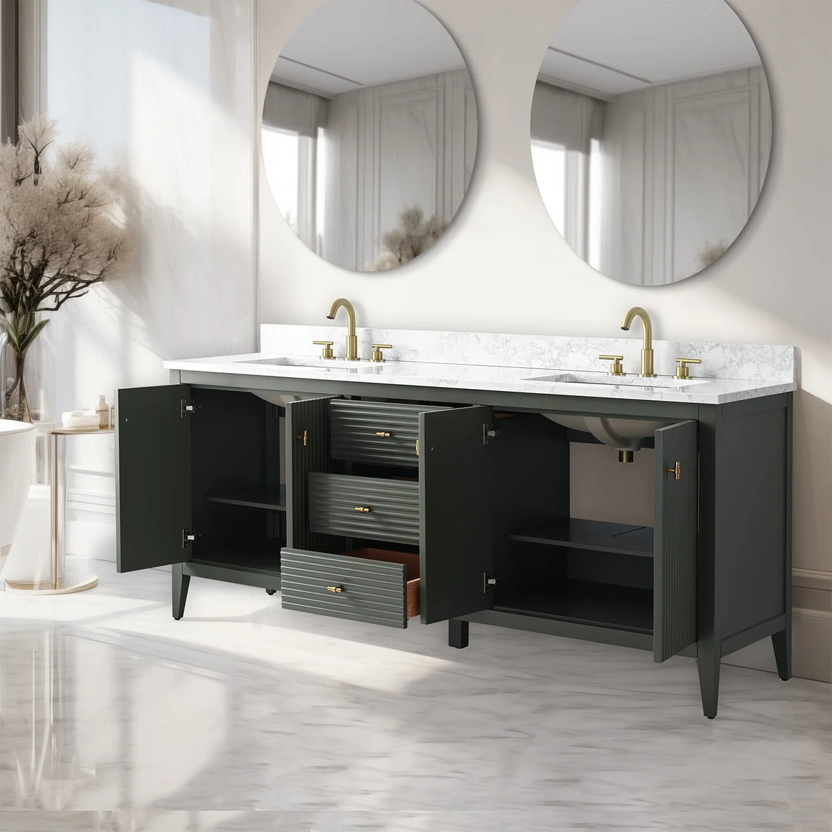 Mobile bagno Vanity Art 72 con doppio lavabo e piano in marmo composito