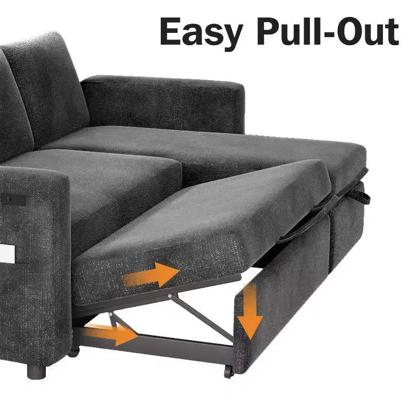 Dyonery 81-Sitzer-Schlafsofa, L-förmiges Ausziehsofa mit wendbarer Recamiere mit Stauraum, USB-Anschluss und verstellbarer Rückenlehne