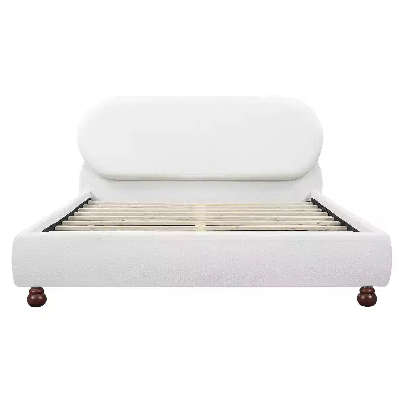 Cama moderna Matteo da Christopher Knight Home, em madeira de seringueira, estofada em bouclé