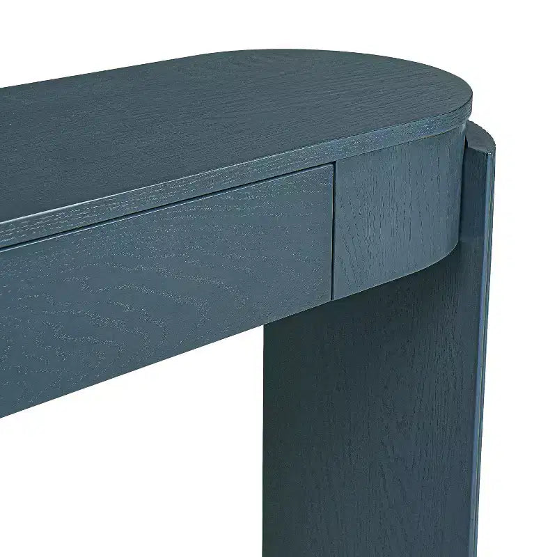 Mesa de consola moderna Merax com tampo oval e pernas curvas caneladas e duas gavetas ocultas