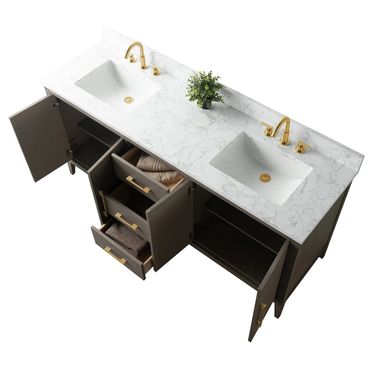Mobile bagno Vanity Art 72 con doppio lavabo e piano in marmo composito