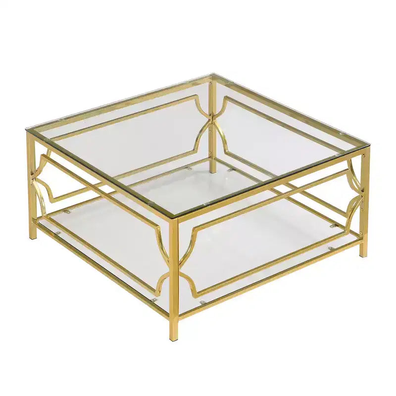 Mesa de centro quadrada Merax com tampo de vidro preto ou transparente e prateleira de exposição de dois níveis