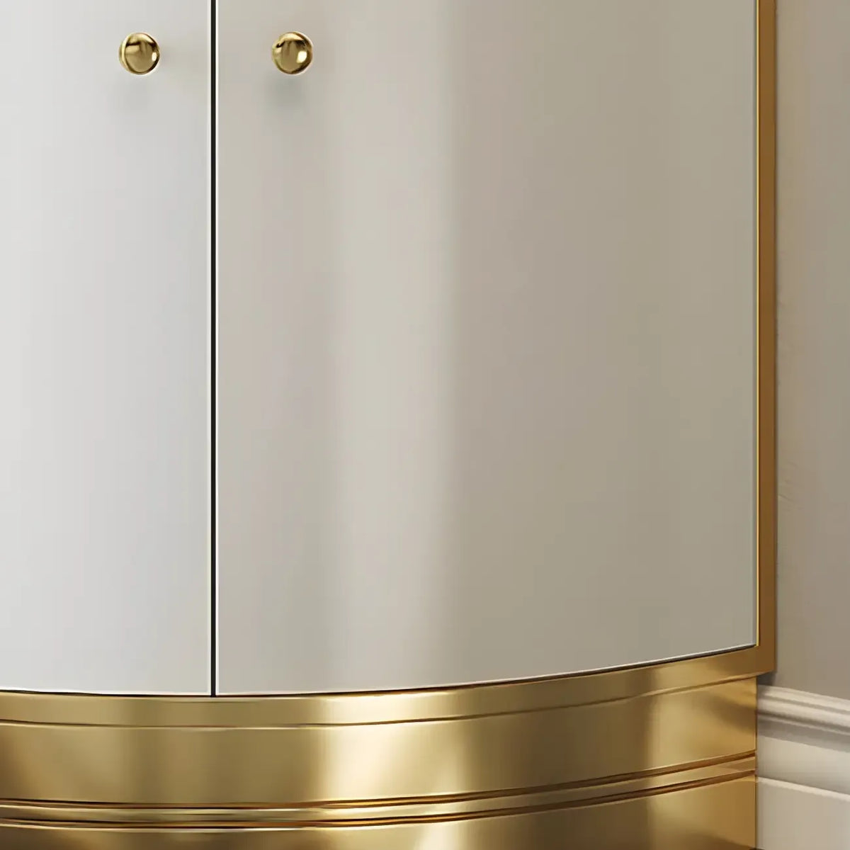 Glam Glossy Glass Gold Metal Rounded Display Corner Cabinet