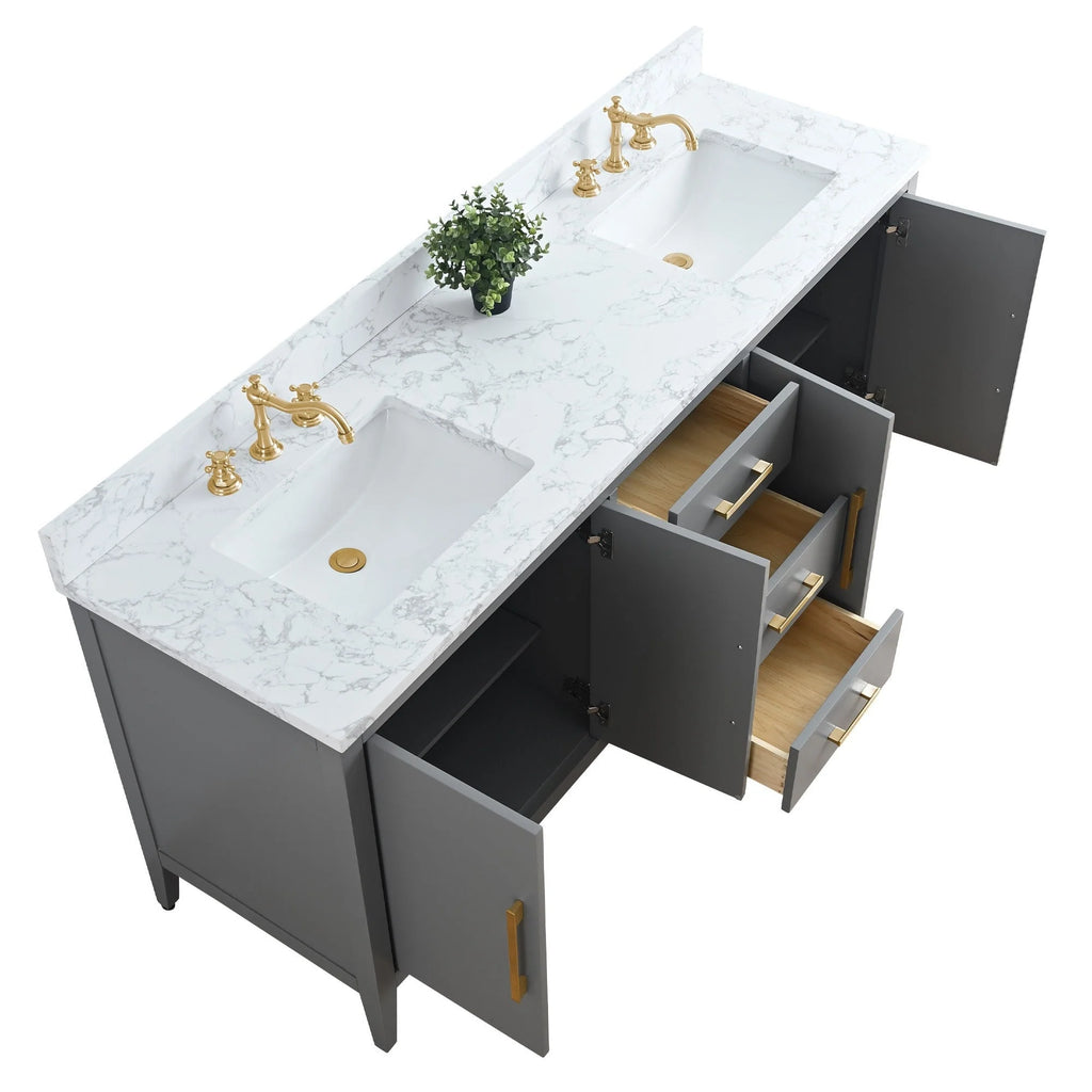Mobile bagno Vanity Art 72 con doppio lavabo e piano in marmo composito