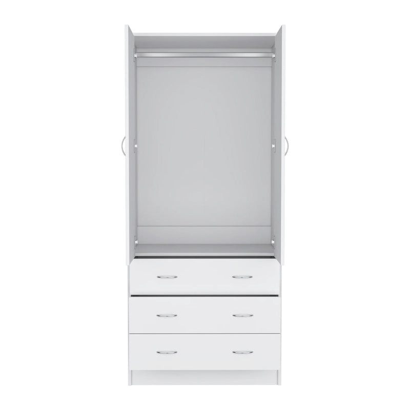 Armário moderno de duas portas 19 com 3 gavetas e 1 varão para quarto