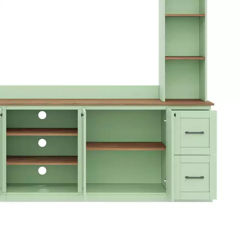 Unità a parete centro d'intrattenimento in stile rustico ModernLuxe 4-in-1, adatta a TV fino a 70, mobile TV e console multimediale con ripiani e cassetti regolabili