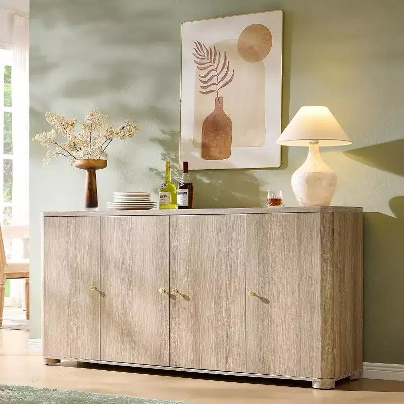 Küchenbuffet und Anrichte mit 4 Türen und Regalböden, moderner großer Buffetschrank mit Stauraum, 66-Zoll-Kaffee-Barschrank