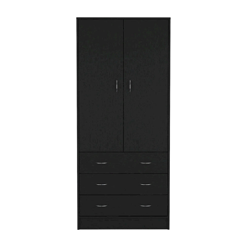 Armário moderno de duas portas 19 com 3 gavetas e 1 varão para quarto